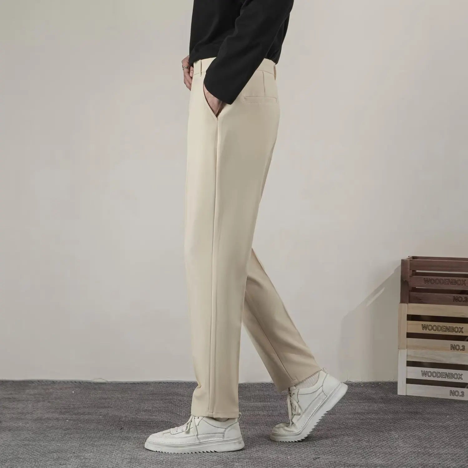 Męskie dopasowane eleganckie spodnie formalne na smart casual do biura