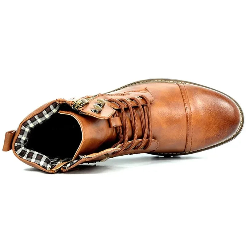 Men’s Rugged Leather Boots with Buckle and Laces | Durable, Stylish Outdoor Footwear