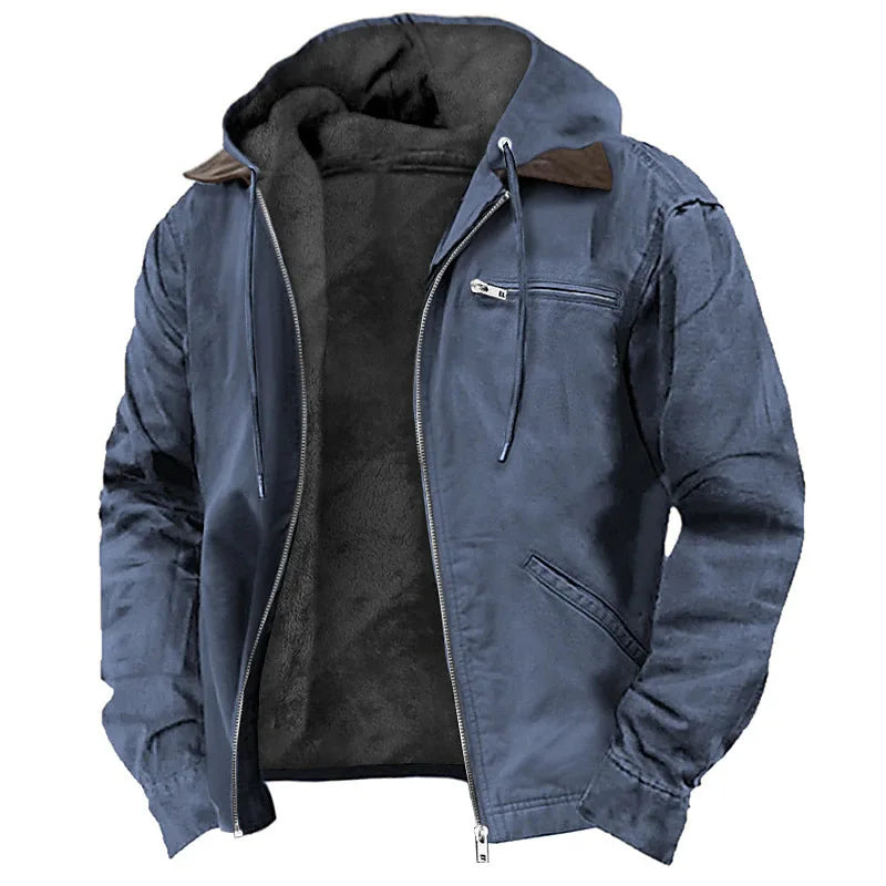 Giacca con cappuccio da uomo foderata in pile – Cappotto invernale con cerniera e design funzionale con più tasche