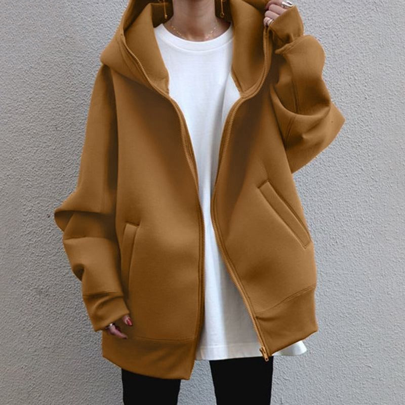 Sudadera con capucha extragrande y cremallera para mujer: chaqueta amplia con capucha para combinar en capas contra el frío