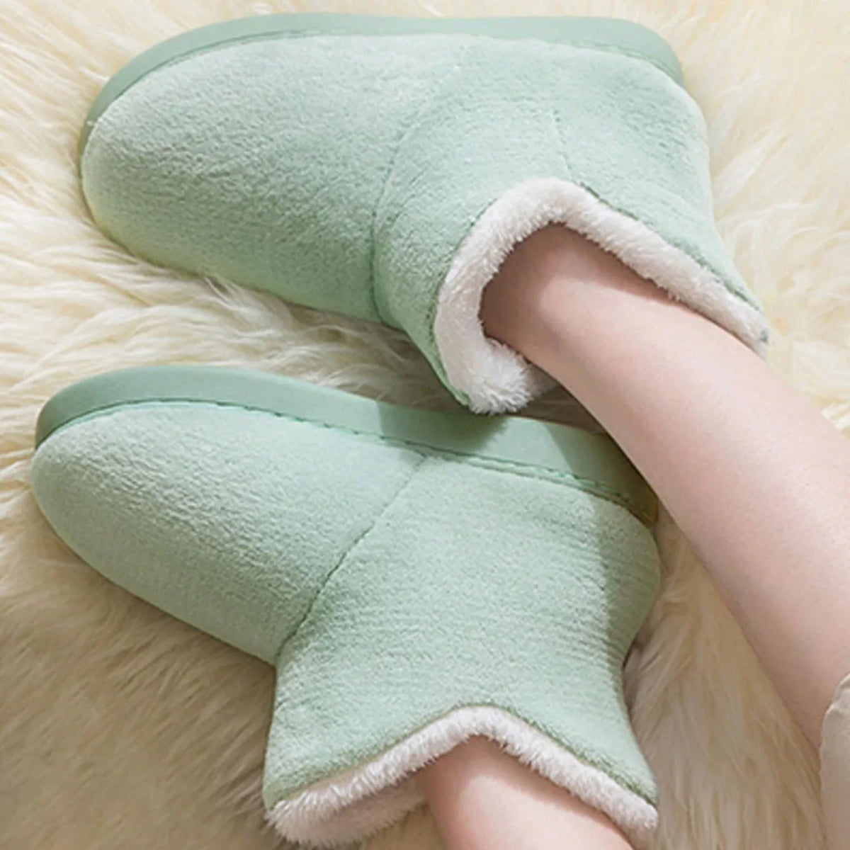 Botins de pantufa unissexo com forro de lã - calçado de casa quente até ao tornozelo com sola texturada antiderrapante