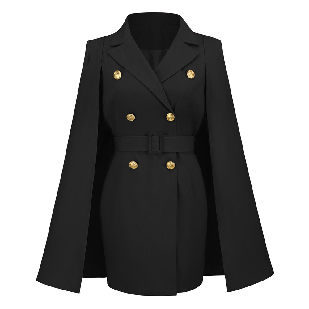 Robe Mini Blazer Cape pour Femme – Style Ceinturé et Ajusté pour le Bureau et les Soirées