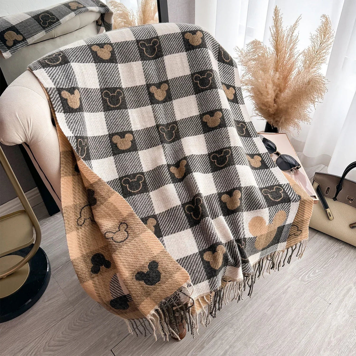 Women’s Cashmere Winter Scarf – Thick Printed Fringed Wrap for Warm Elegant Cold-Weather Layering
