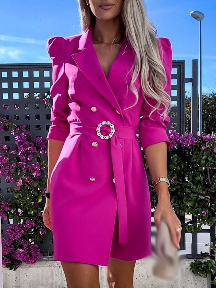 Dámské sakošaty s dvojitým zapínáním, páskem v pase, na míru, mini, elegantní styl
