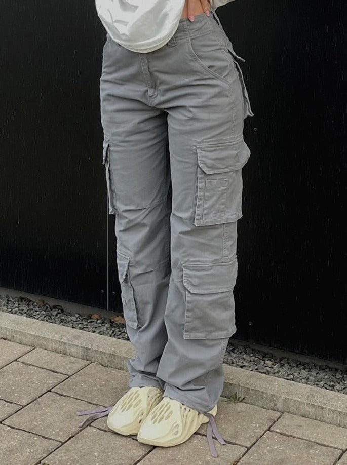 Women’s Wide Leg Cargo Trousers – Relaxed Loose Fit Utility Pants for Casual Everyday Streetwear