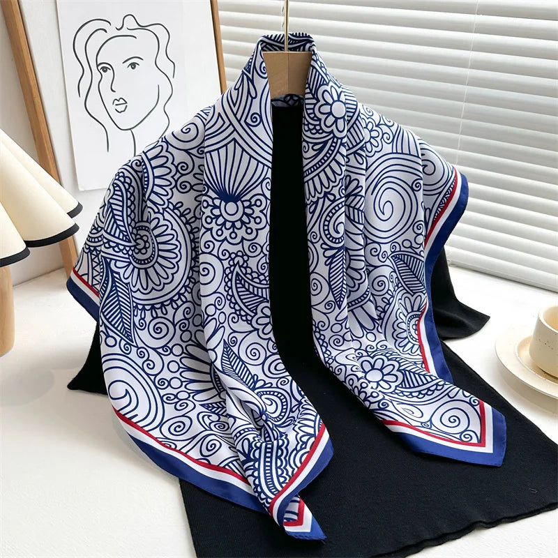Foulard carré pour femme au toucher satiné - Écharpe légère imprimée à porter autour de la tête ou du cou, pour un style élégant en toute saison