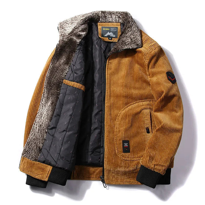 Men’s Corduroy Winter Jacket – Plush-Collar Insulated Layer for Smart Casual Cold-Weather Wear