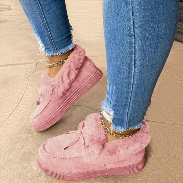 Vintermokkasiner til kvinder med plysfor - slip-on-platformloafers med imiteret pelskant