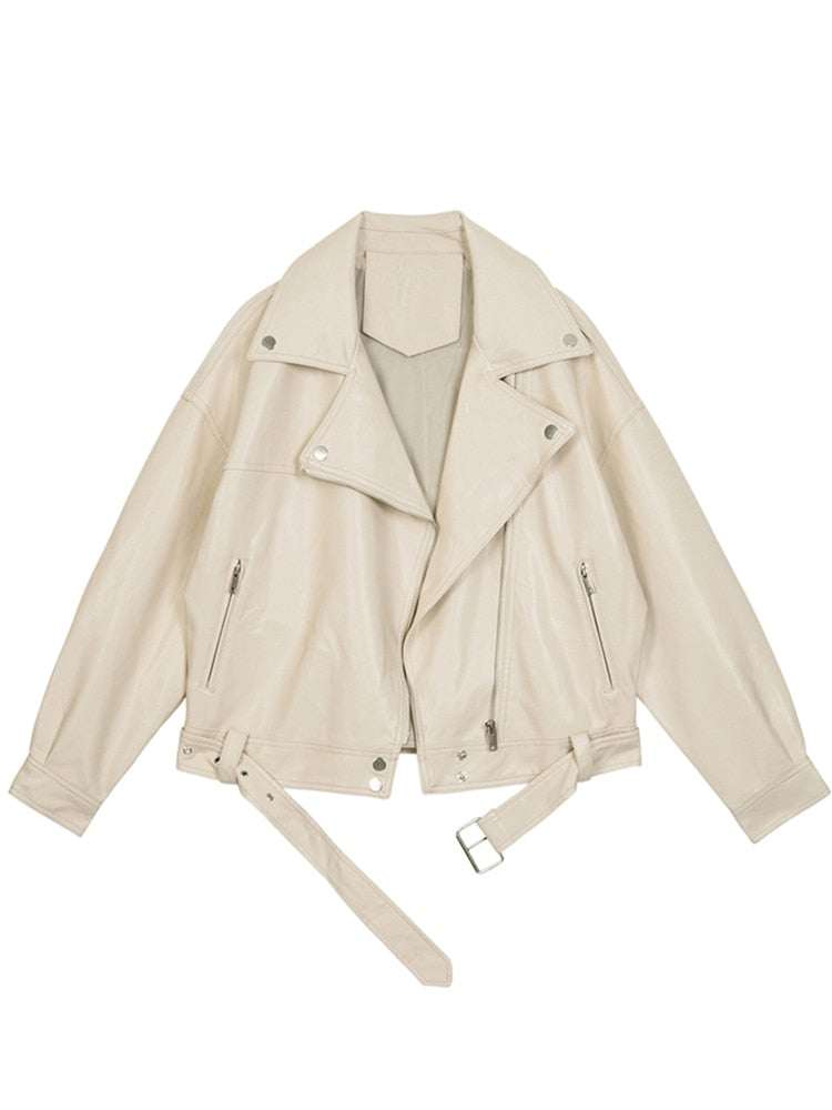 Women’s Oversized Leather Biker Jacket – Relaxed Moto Layer for Contemporary City Styling