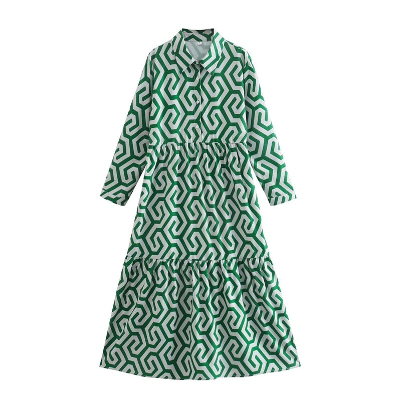 Women’s Printed Shirt Midi Dress – Relaxed A-Line Style for Daily and Occasion Wear