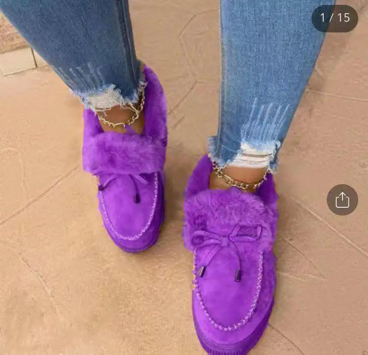 Vintermokkasiner til kvinder med plysfor - slip-on-platformloafers med imiteret pelskant