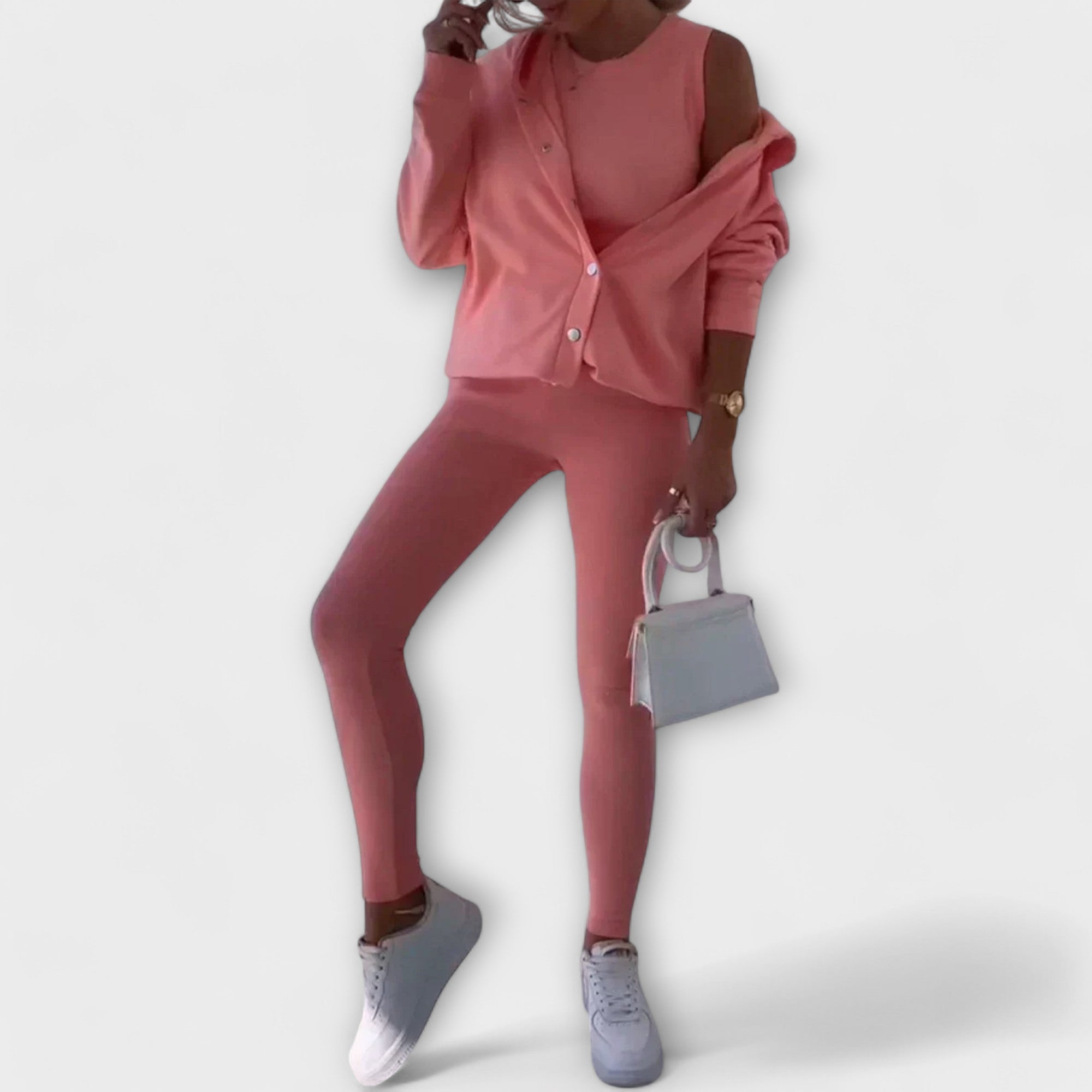 Women’s Three-Piece Cardigan Set – Longline Layer with Top and Leggings for Spring and Autumn