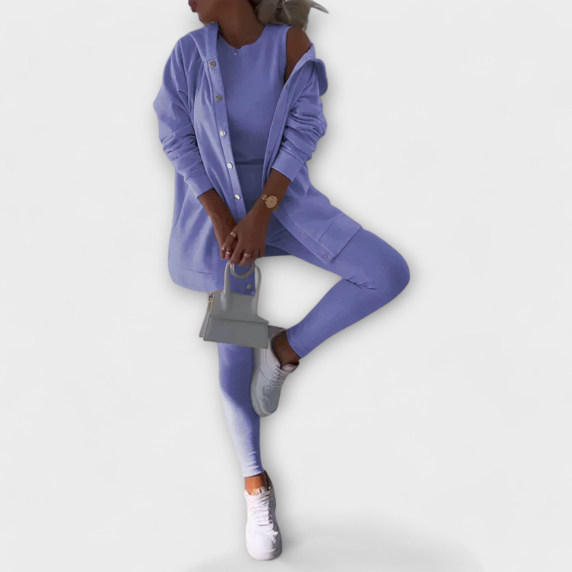 Women’s Three-Piece Cardigan Set – Longline Layer with Top and Leggings for Spring and Autumn