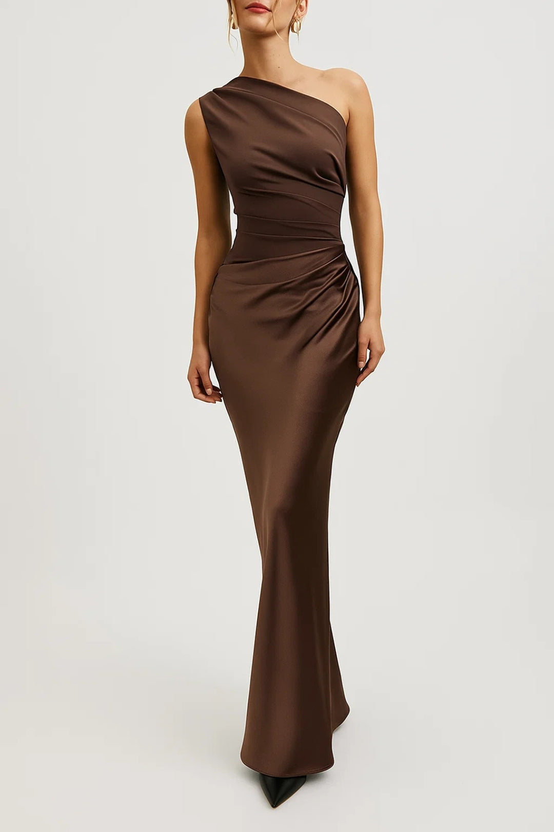 Women’s One Shoulder Maxi Dress with Ruched Mermaid Silhouette
