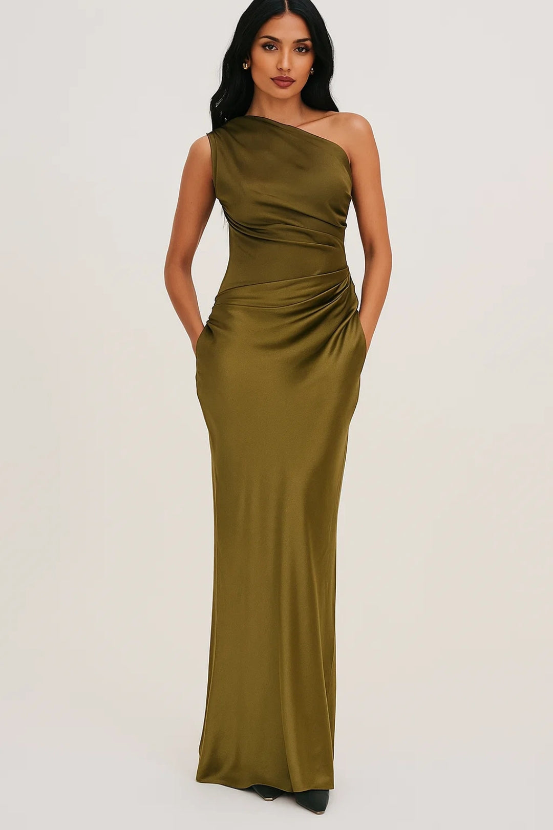 Women’s One Shoulder Maxi Dress with Ruched Mermaid Silhouette