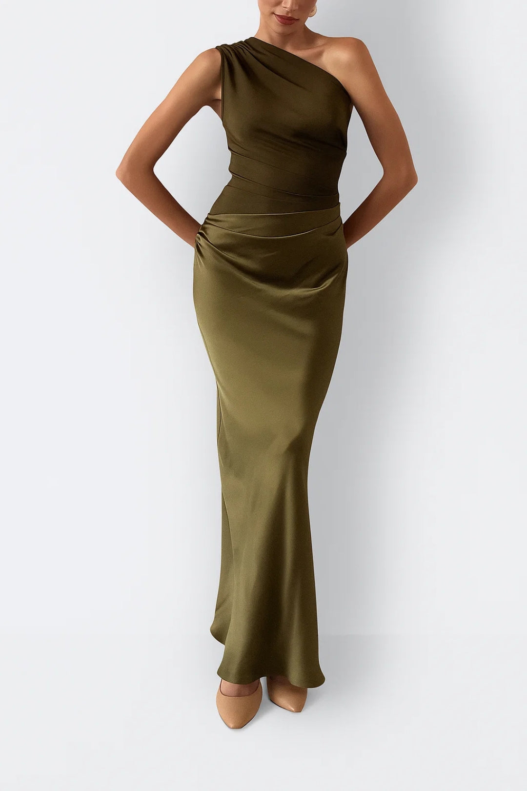 Women’s One Shoulder Maxi Dress with Ruched Mermaid Silhouette