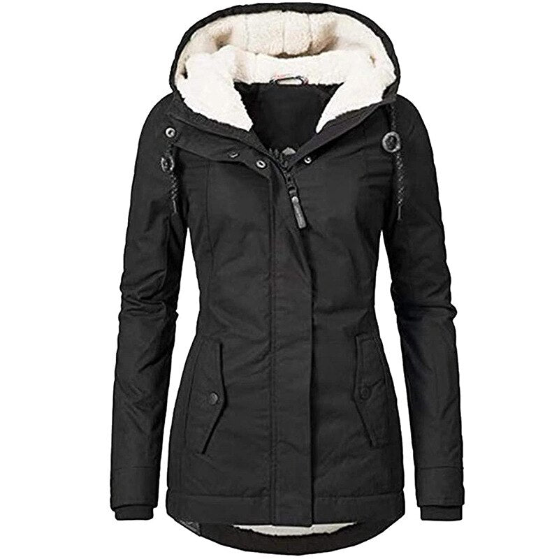 Women’s Sherpa-Lined Hooded Winter Parka – Windproof Water-Repellent Everyday Outerwear