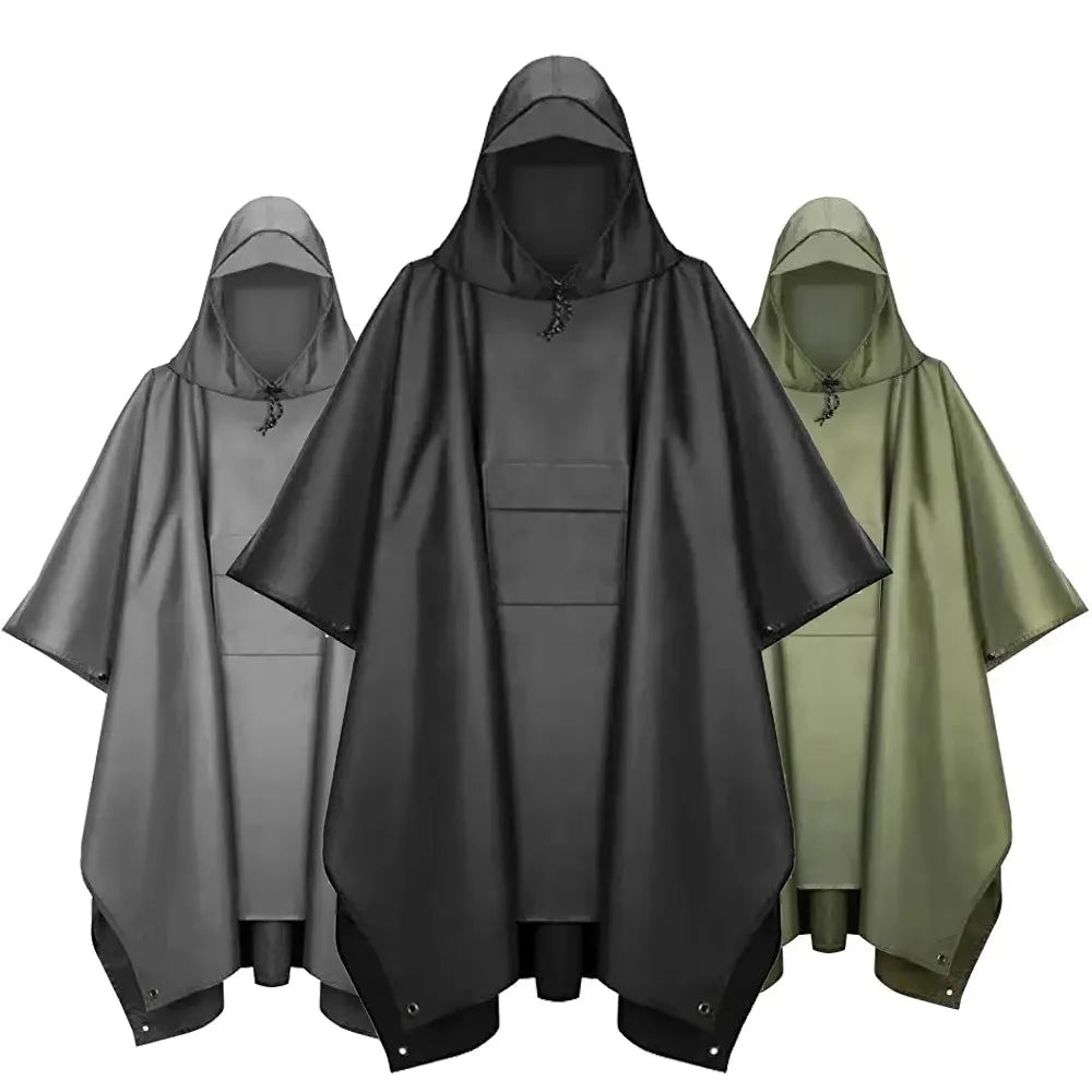 Vandtæt regnponcho med hætte til mænd - kompakt, vindtæt outdoor-vandreponcho