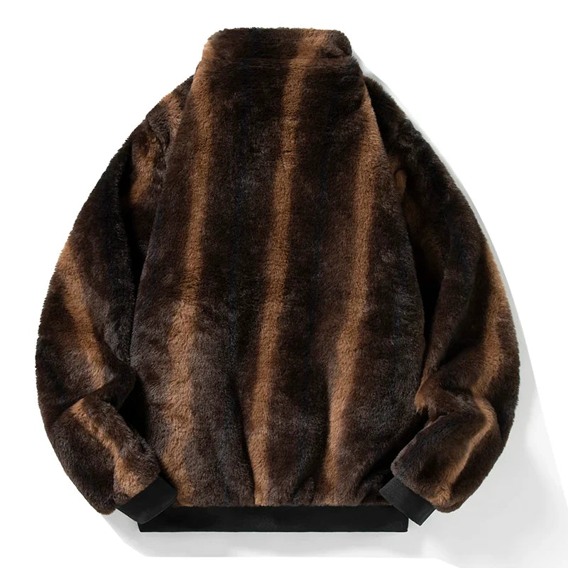 Veste en fausse fourrure pelucheuse pour homme - vêtement d’extérieur d’hiver épais avec col montant et finitions côtelées