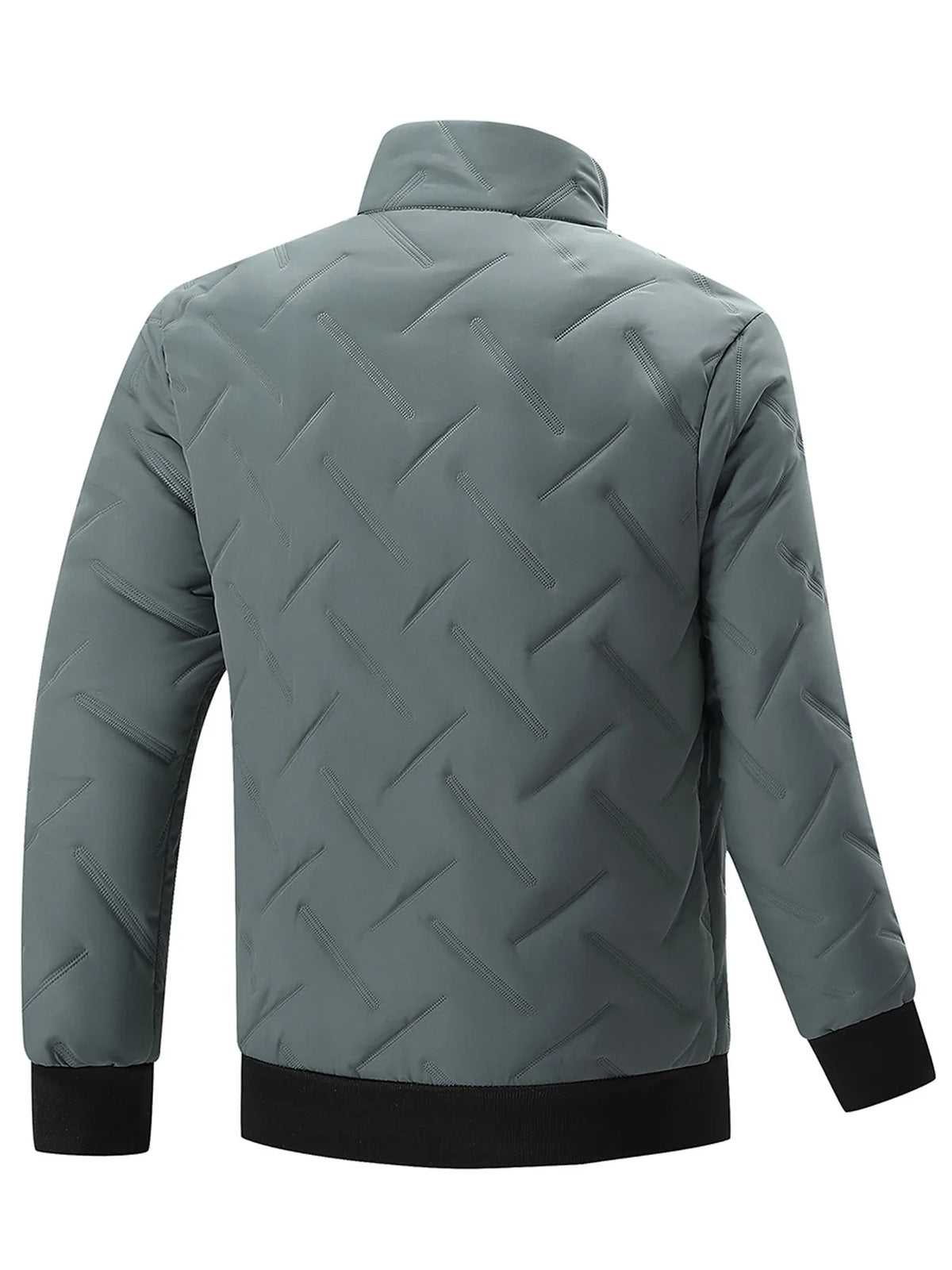 Men’s Lightweight Bomber Jacket – Textured Casual Winter Layer with Stand Collar and Ribbed Trims