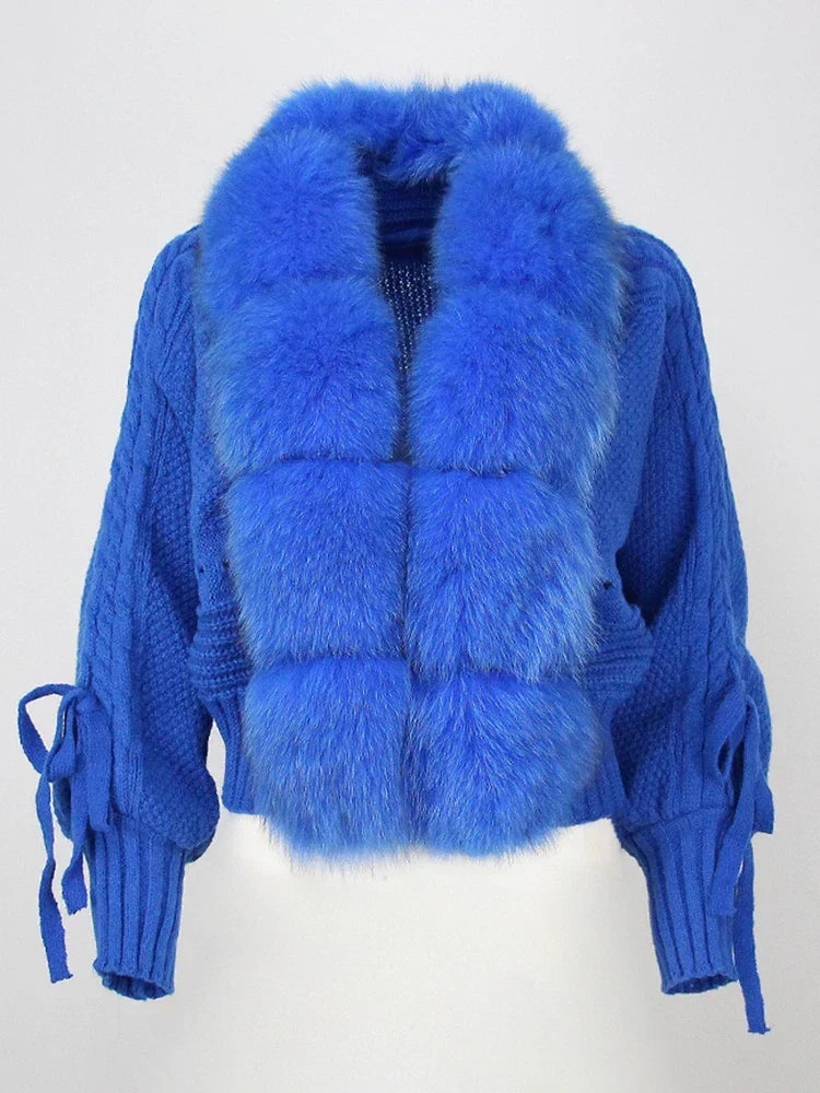 Dámský pletený kardigan s kožešinovým lemem - výrazný hřejivý kousek pro elegantní ležérní zimní outfit