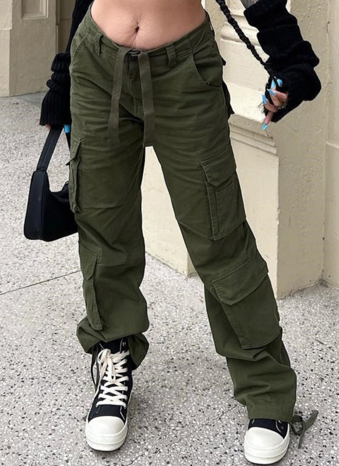 Women’s Wide Leg Cargo Trousers – Relaxed Loose Fit Utility Pants for Casual Everyday Streetwear