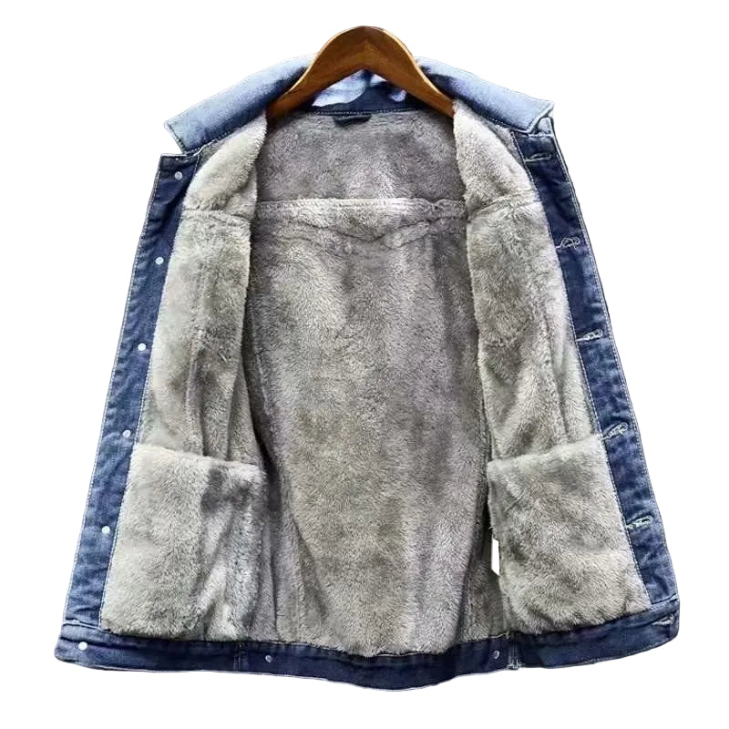 Giacca trucker da uomo in denim con fodera in pile – Strato caldo con chiusura frontale a bottoni e vestibilità comoda per tutti i giorni