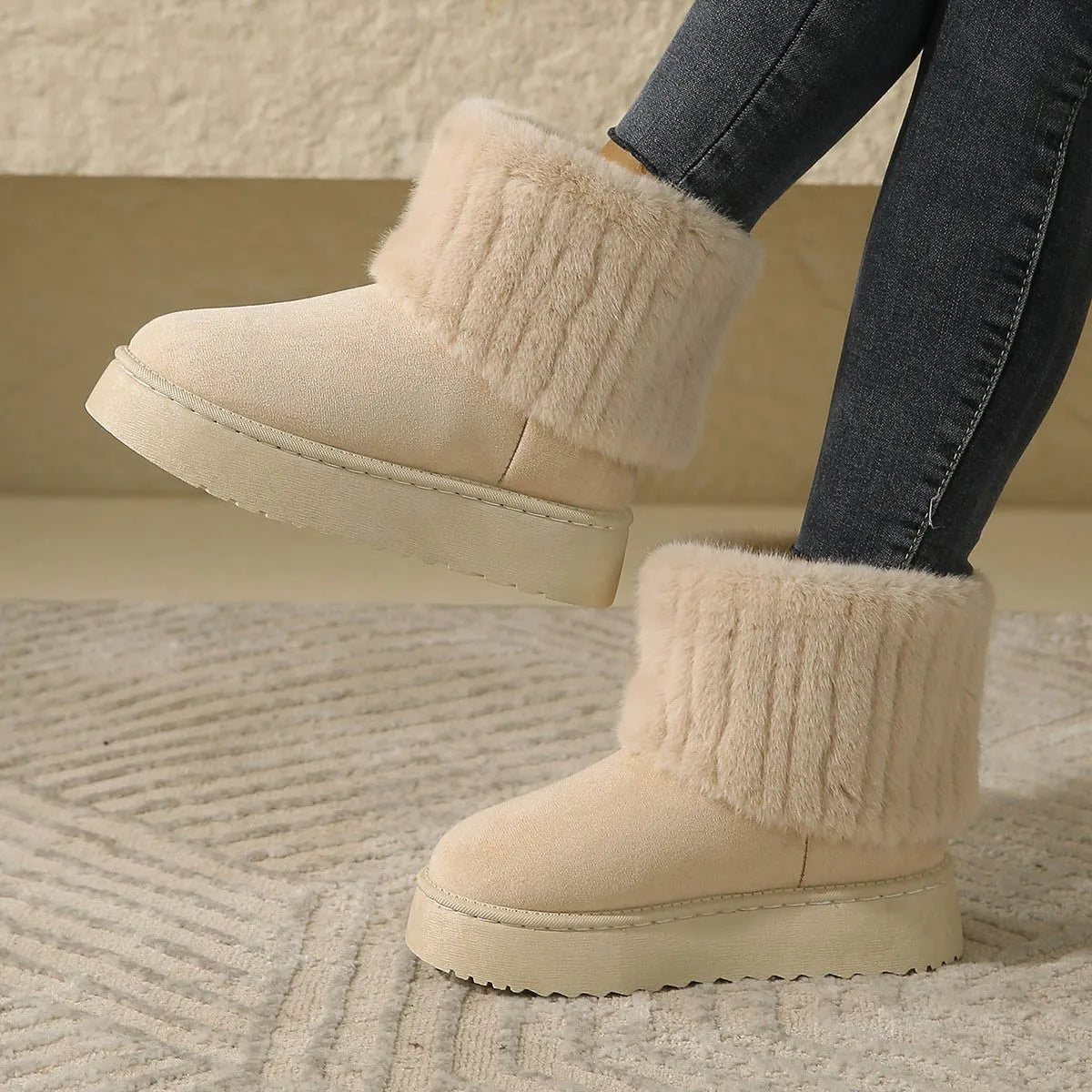Women’s Plush-Trim Slip-On Snow Boots – Water-Resistant Winter Ankle Boots with Supportive Sole