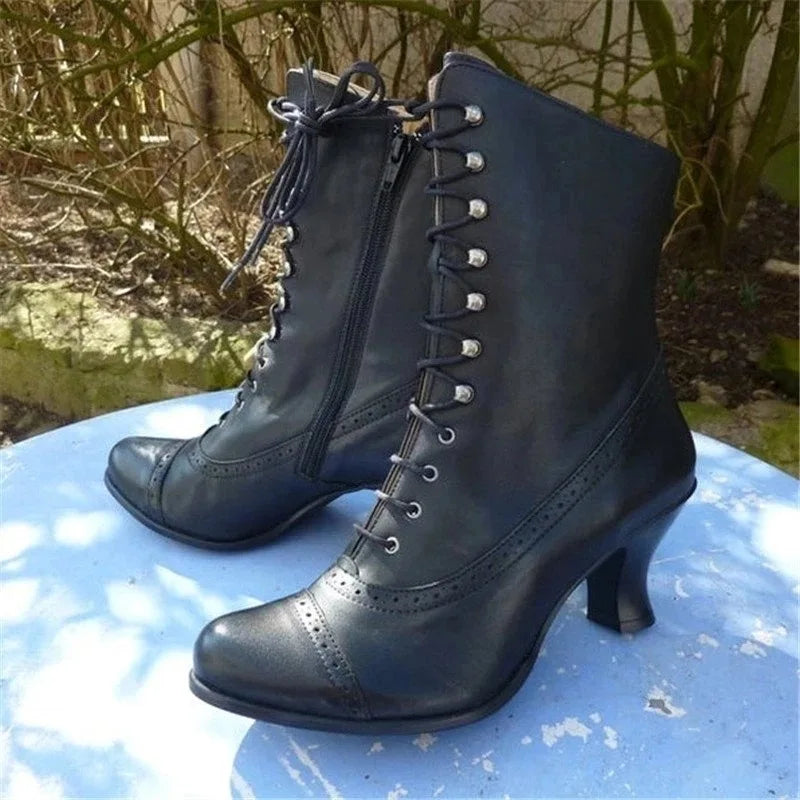 Women’s Victorian Lace-Up Heeled Boots – Brogue-Detail Side-Zip Vintage Shoes for Weddings Evening Events Theatre Styling Autumn Outings and Elegant Everyday Wear