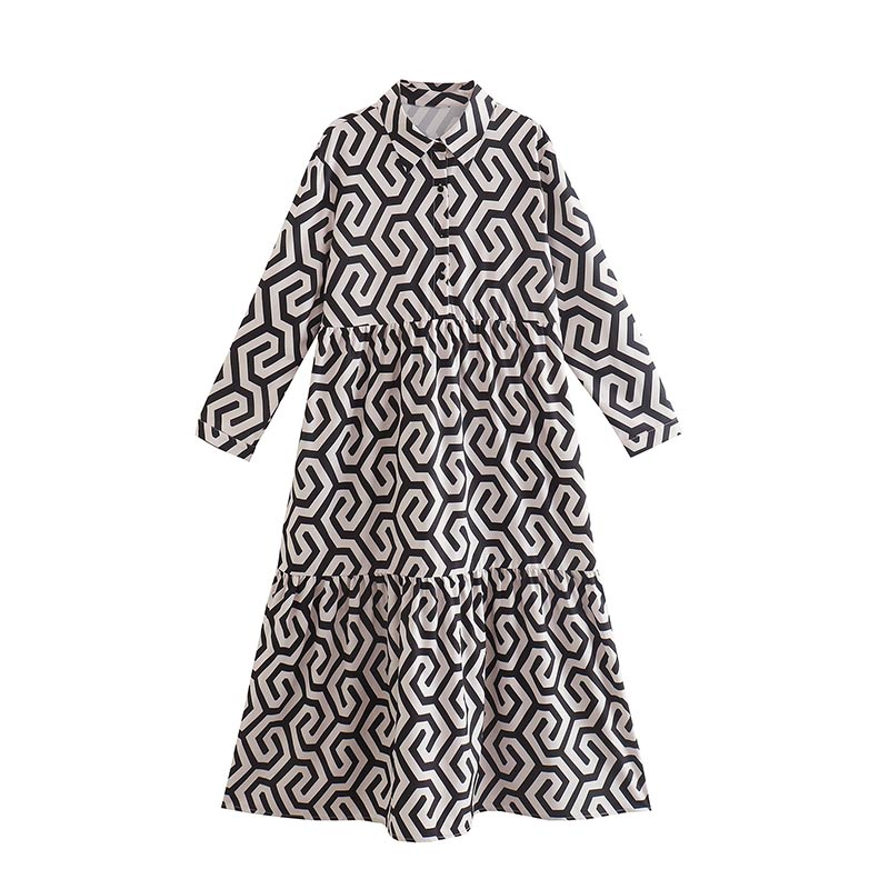 Women’s Printed Shirt Midi Dress – Relaxed A-Line Style for Daily and Occasion Wear
