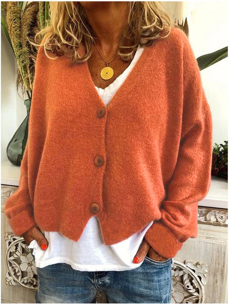 Women’s Relaxed Button Cardigan – Lightweight V-Neck Knit for Office Travel and Home