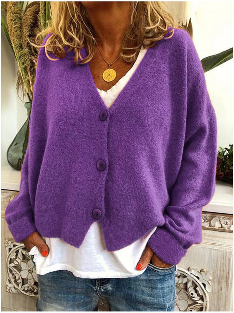 Women’s Relaxed Button Cardigan – Lightweight V-Neck Knit for Office Travel and Home