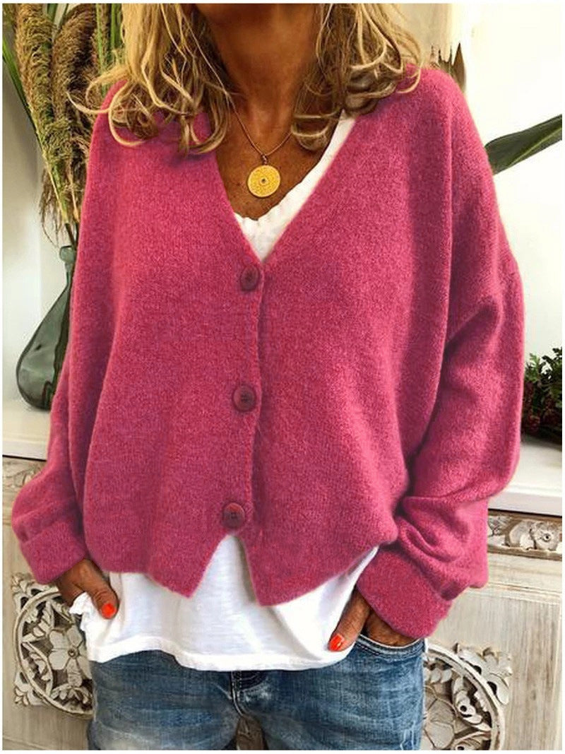 Women’s Relaxed Button Cardigan – Lightweight V-Neck Knit for Office Travel and Home