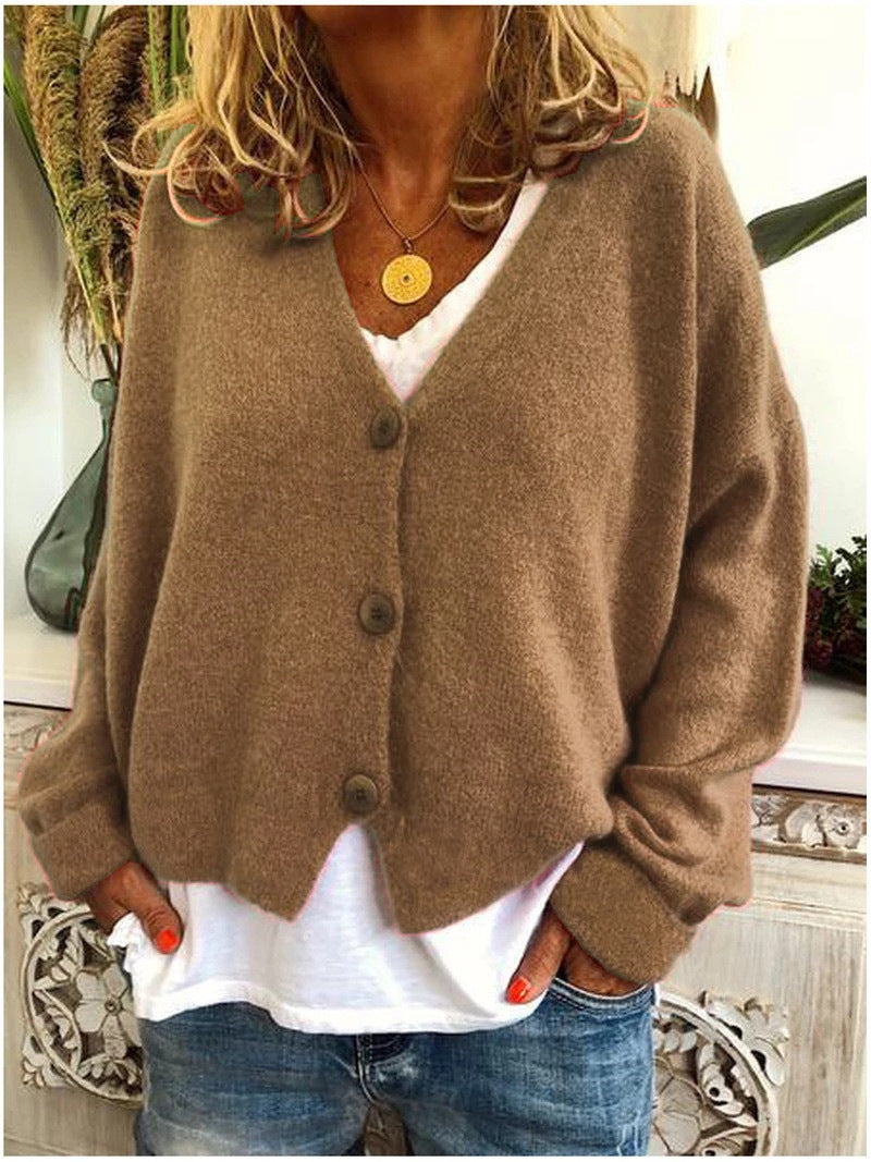 Women’s Relaxed Button Cardigan – Lightweight V-Neck Knit for Office Travel and Home