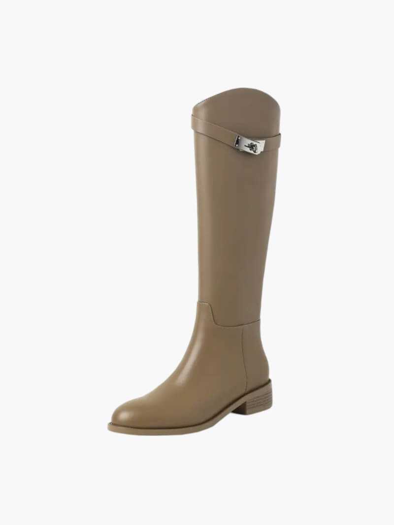 Aveline Women’s Leather Riding Boots with Metal Detail Elegant Tall