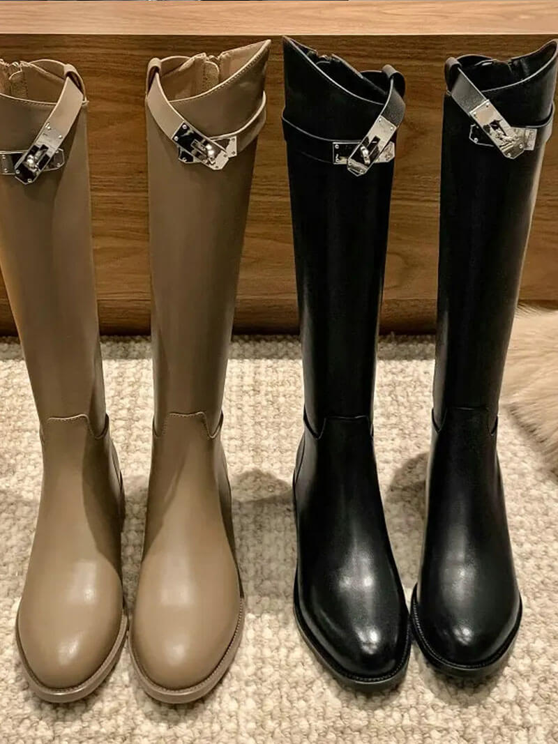 Aveline Women’s Leather Riding Boots with Metal Detail Elegant Tall