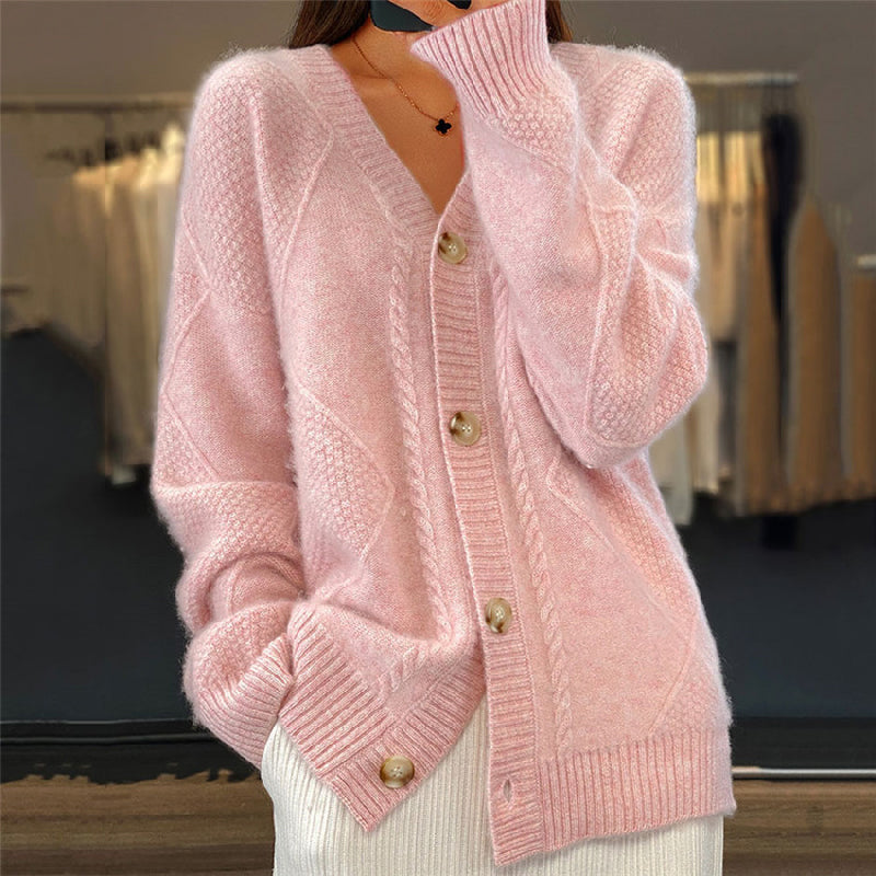 Cardigan da donna in maglia a trecce con bottoni frontali – Strato morbido per l’uso quotidiano nelle giornate fresche