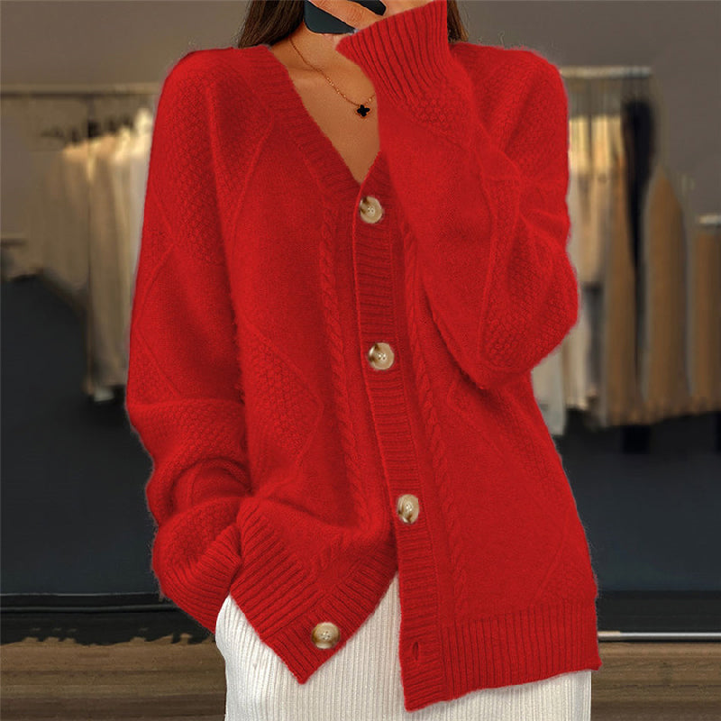 Cardigan da donna in maglia a trecce con bottoni frontali – Strato morbido per l’uso quotidiano nelle giornate fresche