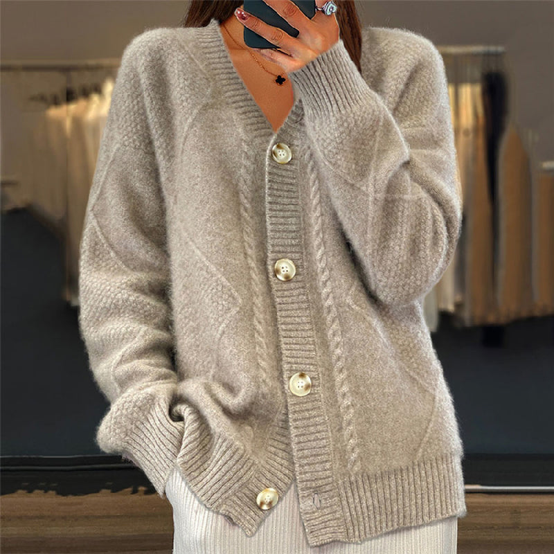 Cardigan da donna in maglia a trecce con bottoni frontali – Strato morbido per l’uso quotidiano nelle giornate fresche
