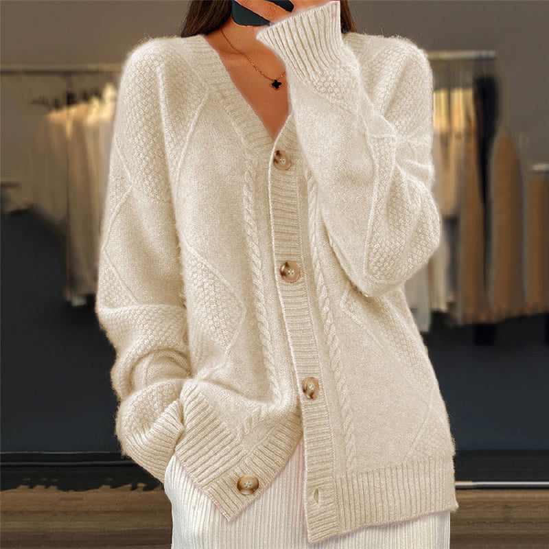 Cardigan da donna in maglia a trecce con bottoni frontali – Strato morbido per l’uso quotidiano nelle giornate fresche