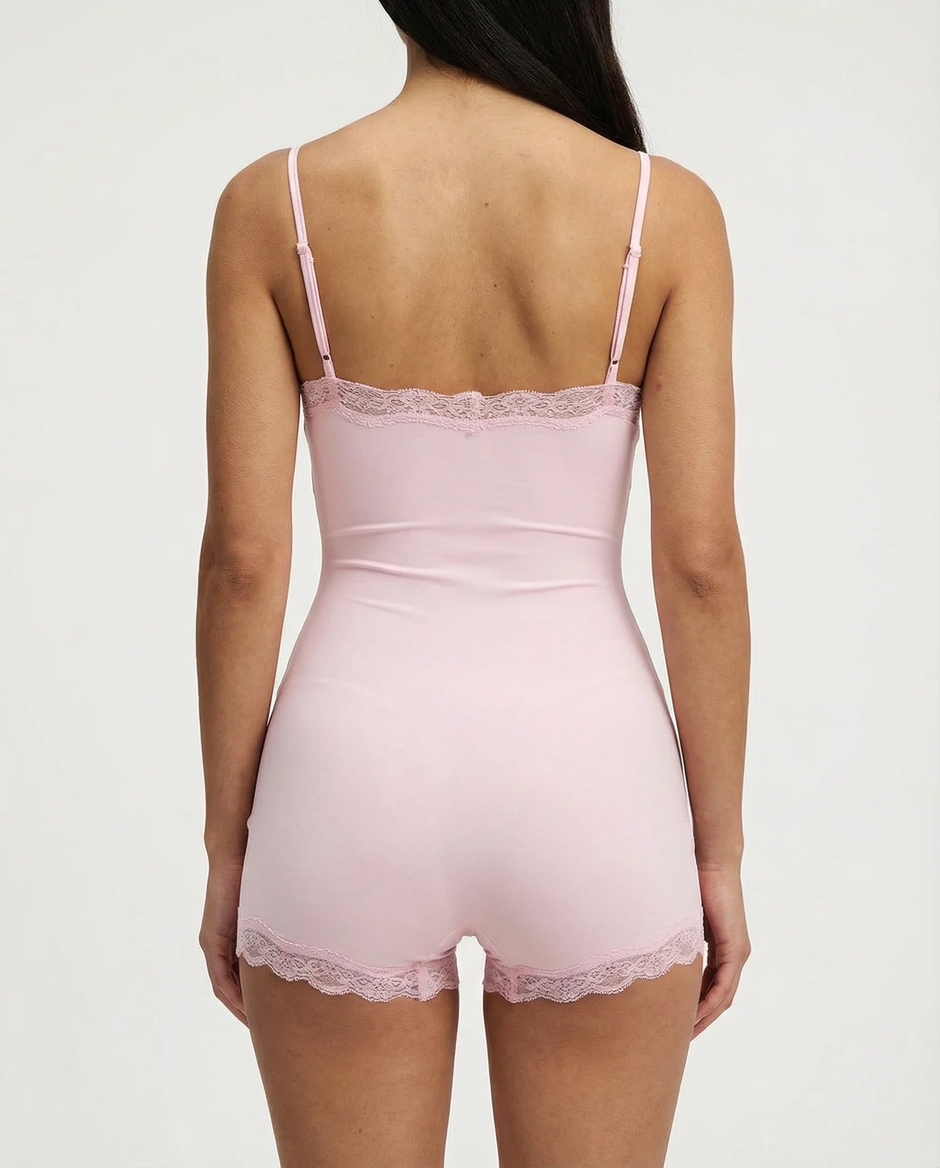 Mono pijama de encaje para mujer, suave y elástico, tipo camisola