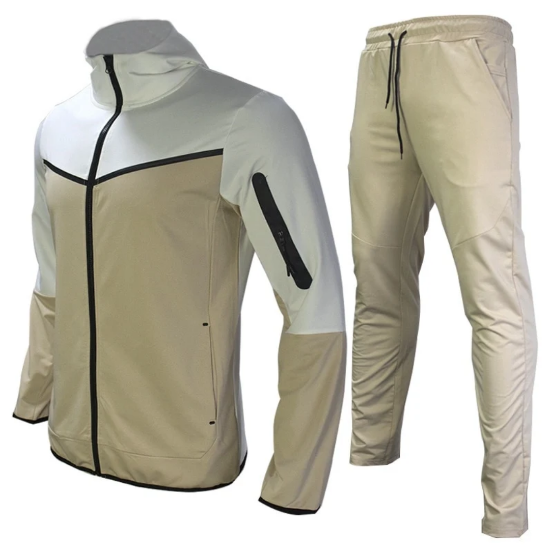 Completo da uomo antivento in stile tuta - Giacca con cappuccio e chiusura a zip e pantaloni affusolati da allenamento per sport e tempo libero