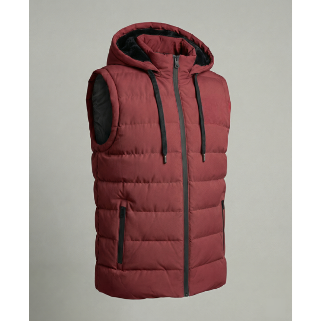 Quiltet puffer-vest til mænd med hætte - fleeceforet vest med lynlåslommer til lag-på-lag i koldt vejr