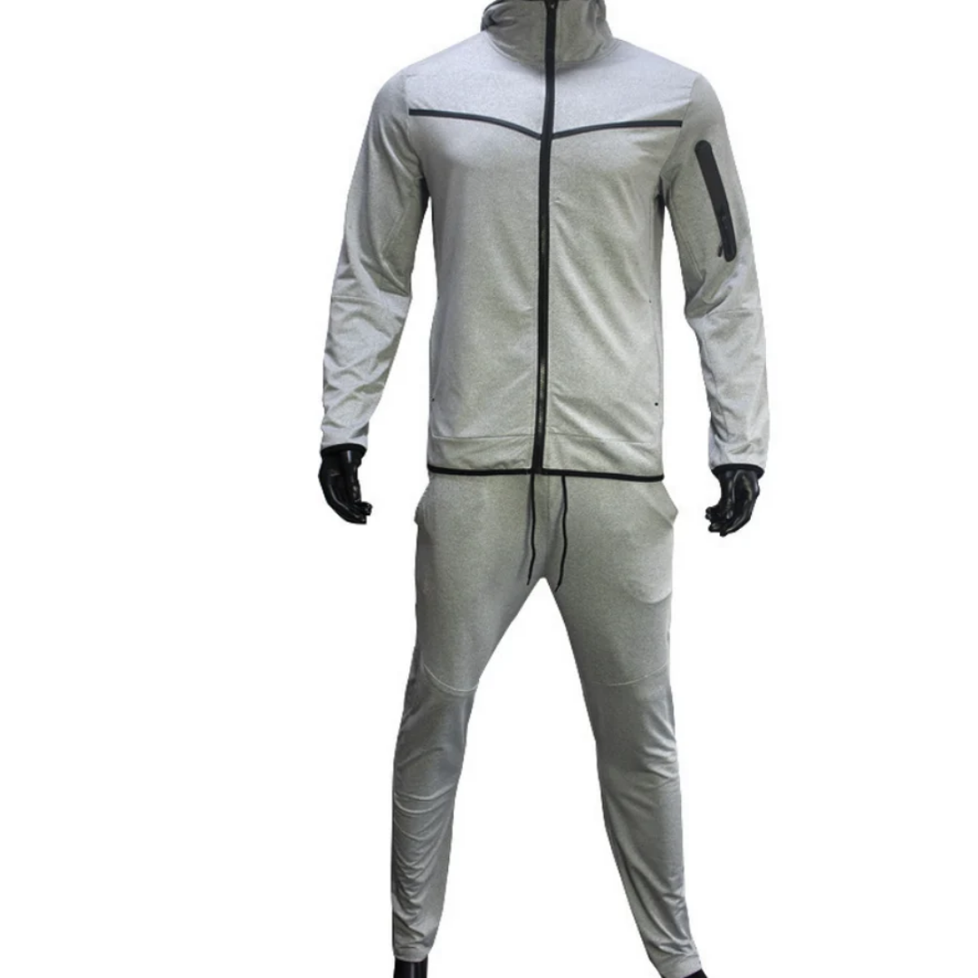 Completo da uomo antivento in stile tuta - Giacca con cappuccio e chiusura a zip e pantaloni affusolati da allenamento per sport e tempo libero