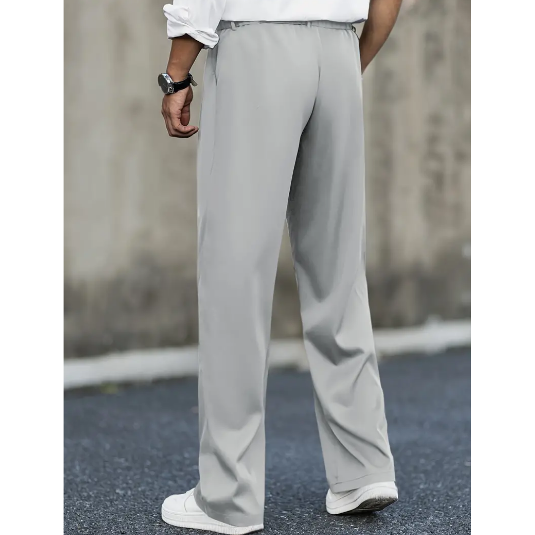 Pantalones plisados de pierna ancha para hombre - Pantalones de corte relajado y sastrero con cintura de doble botón y bolsillos laterales