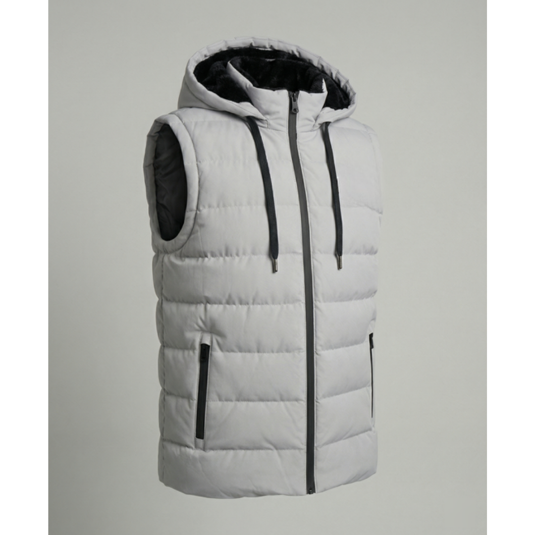 Quiltet puffer-vest til mænd med hætte - fleeceforet vest med lynlåslommer til lag-på-lag i koldt vejr