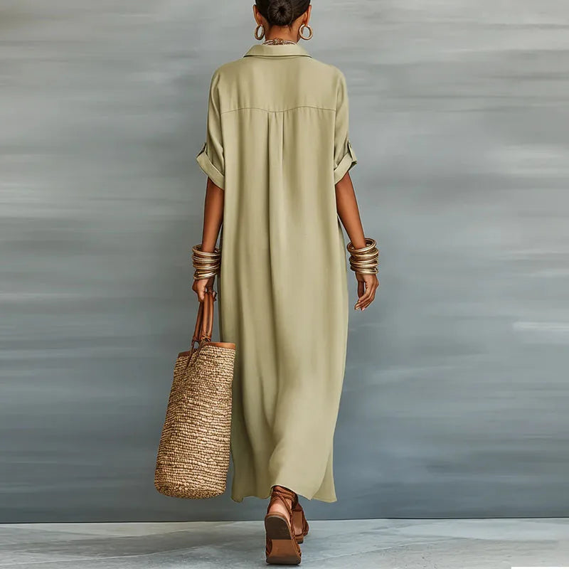 Dámské volné maxi šaty s knoflíkovou légou pro ležérní eleganci