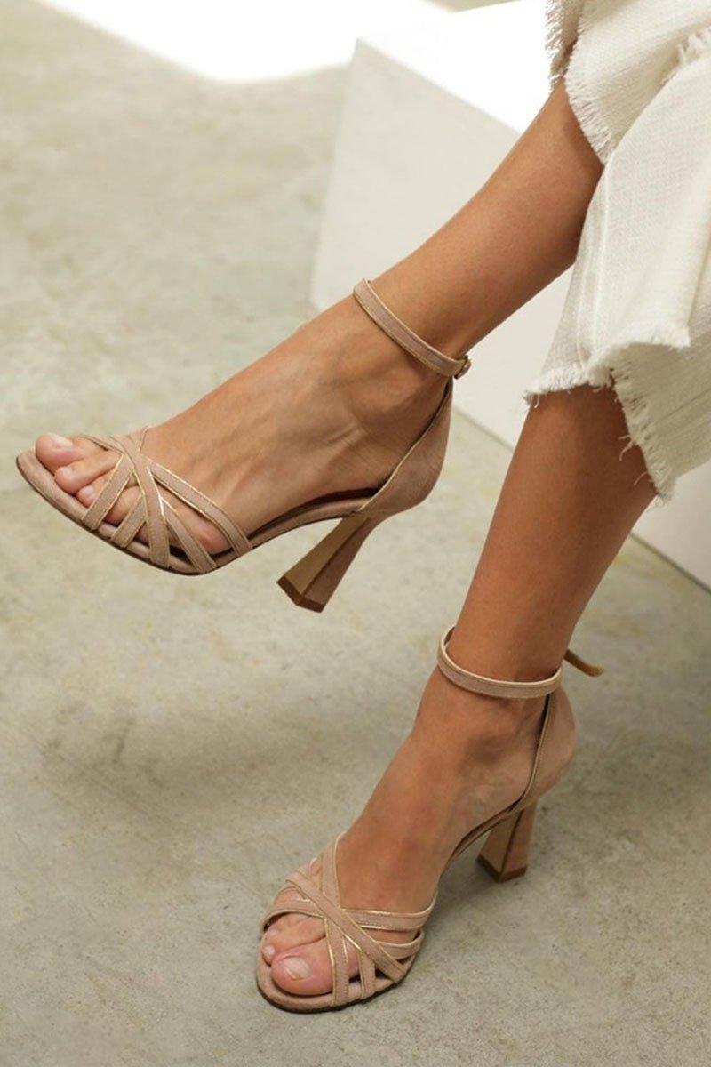 Women’s 7 cm Strappy Block-Heel Sandals – Adjustable Open-Toe Shoes for Weddings and Evening Wear