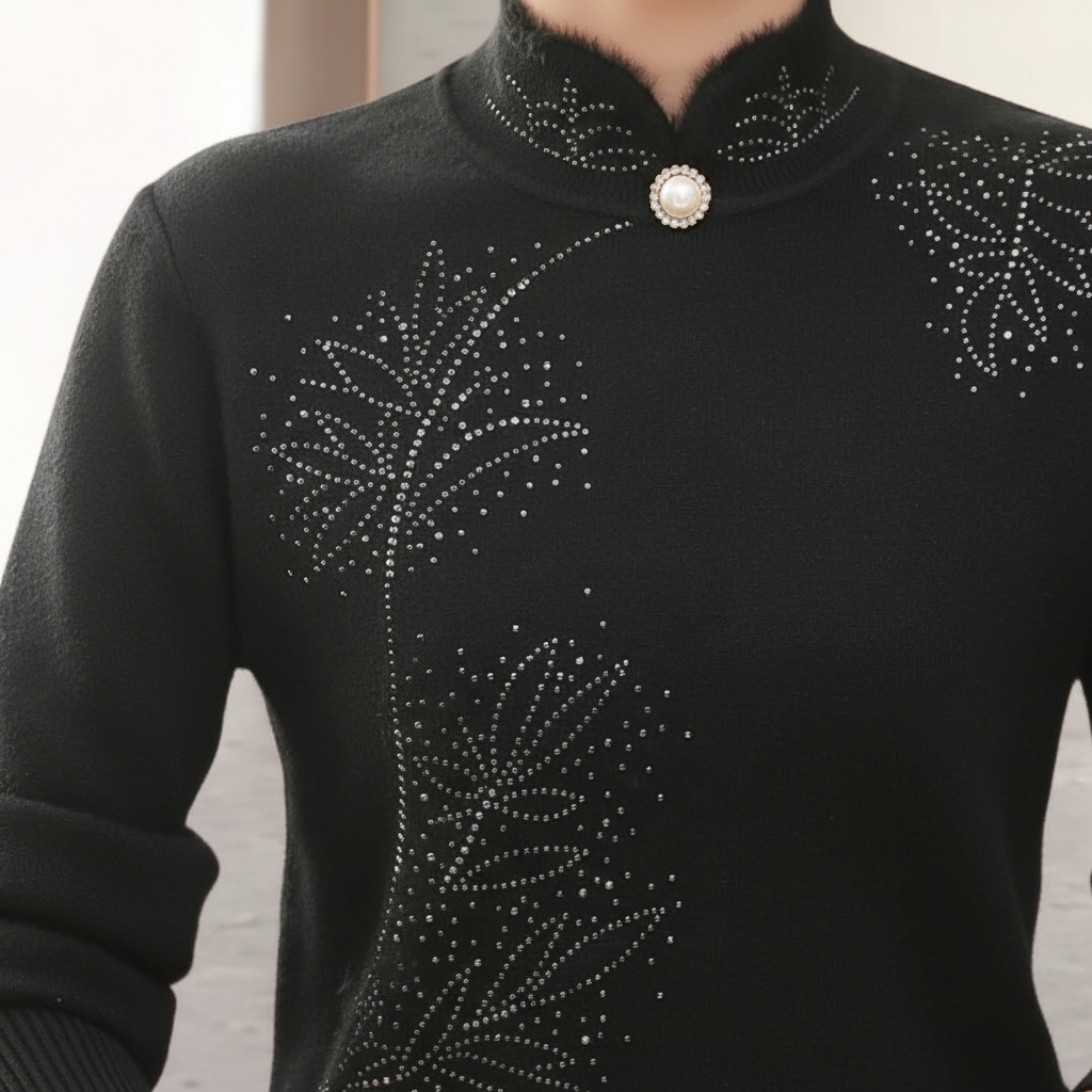 Damehøjhalset sweater med trykt knapdetalje