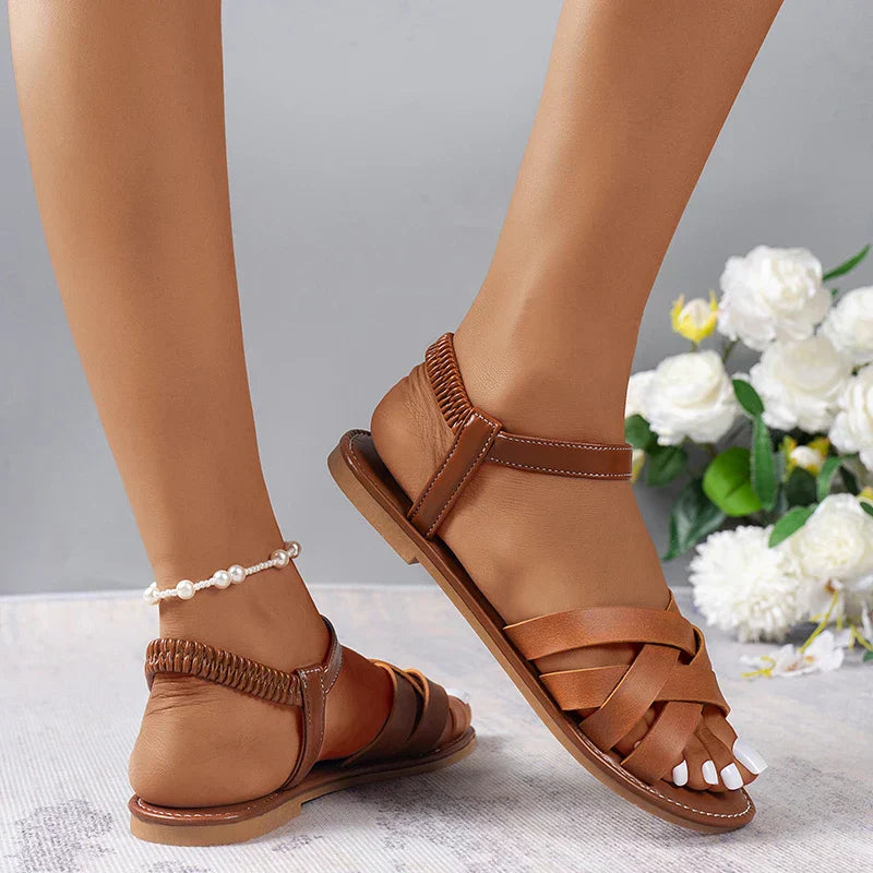 Sandalias planas para mujer con tiras cruzadas, talón elástico, comodidad y ajuste para el verano